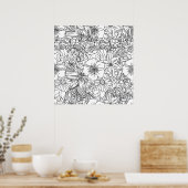 手描きエレガントフローラドードルデザイン ポスター (キッチン)