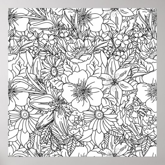 手描きエレガントフローラドードルデザイン ポスター (正面)