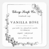 手描きエレガントフローラ石鹸バーシール スクエアシール (正面)