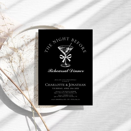 手描きエレガントマルティニのリハーサルのディナー 招待状