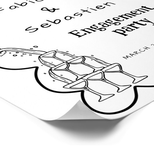 手描きエレガント婚約パーティ歓迎サイン ポスター (角)