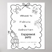 手描きエレガント婚約パーティ歓迎サイン ポスター (正面)