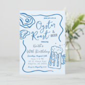 手描きオイスターローストとビール大人誕生日 招待状 (スタンド正面)