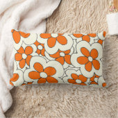 手描きオレンジとクリームフラワーデザイン ランバークッション (ブランケット)