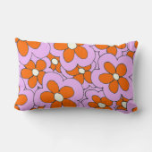 手描きオレンジとピンクの花デザイン ランバークッション (裏面)