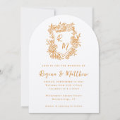 手描きオレンジフローラクレストモノグラム結婚ズ 招待状 (正面)