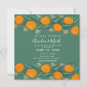 手描きオレンジボタニカル抽象芸術ブライダルシャワー 招待状 (正面)