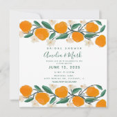 手描きオレンジボタニカル抽象芸術ブライダルシャワー 招待状 (正面)