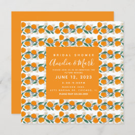 手描きオレンジボタニカル抽象芸術ブライダルシャワー 招待状