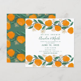 手描きオレンジ色の植物学的な抽象的な結婚前のお茶会 招待状