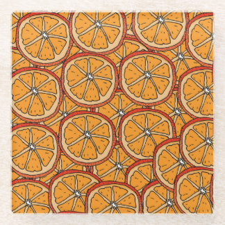 手描きオレンジ：シームレス ガラスコースター
