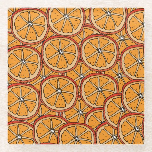 手描きオレンジ:シームレス ガラスコースター (正面)