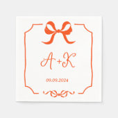 手描きオレンフランスのジの結婚モノグラム スタンダードカクテルナプキン (正面)