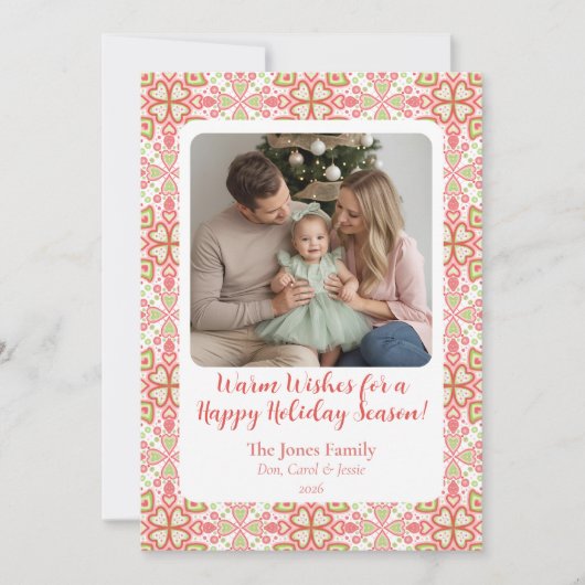 手描きオーナメントパターン ホリデー フォト カード (正面)