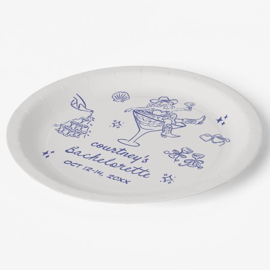 手描きカウガール・バチェロレッテ・ウィークエンド ペーパープレート (アングル)