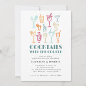 手描きカクテルカップルのシャワー結婚式パーティー 招待状 (正面)
