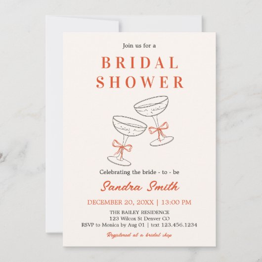 手描きカクテルブライダルシャワー 招待状 (正面)