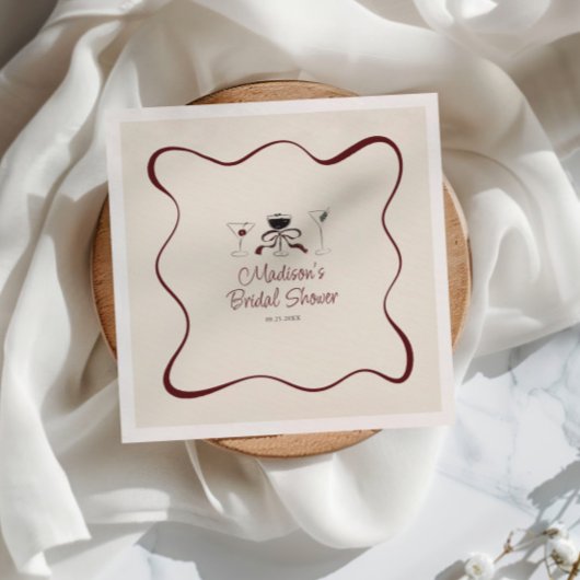 手描きカクテル波状フレームブライダルシャワー スタンダードカクテルナプキン