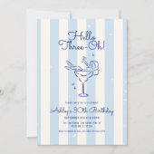 手描きカクテル ハロー・スリーオー! ストライプ 30th 招待状 (正面)