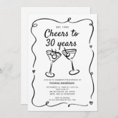 手描きカクテル 30歳、40歳、50歳、誕生日 招待状 (正面/裏面)