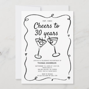 手描きカクテル 30歳、40歳、50歳、誕生日 招待状