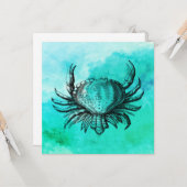 手描きカニ(ビーチシーン) （海の生き物）カニ カード (正面/裏面インサイチュ)