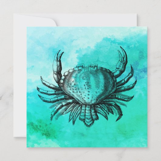 手描きカニ(ビーチシーン) （海の生き物）カニ カード (正面)
