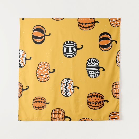 手描きカボチャのハロウィンシームレス タペストリー (正面(横))