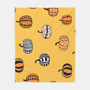 手描きカボチャのハロウィンシームレス フリースブランケット