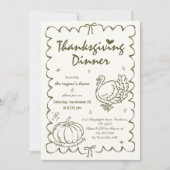 手描きカボチャ予測できなトルコ感謝祭 招待状 (正面)