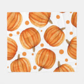 手描きカボチャ:水彩半開きパターン。 フリースブランケット (正面(横))