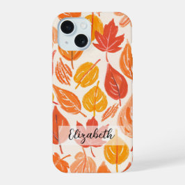 手描きカラフルな紅葉と秋 iPhone 15ケース