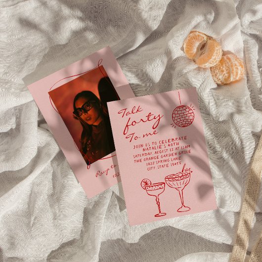 手描きカラフルな落書き 40歳の写真付き誕生日 招待状