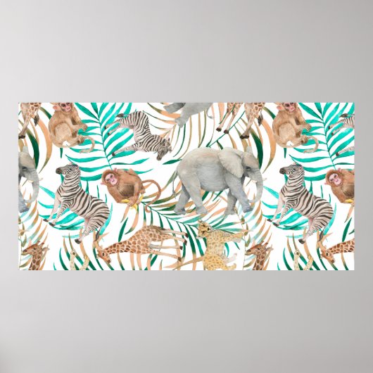 手描きカラフルのシームレスなパターンと水柱 ポスター (正面)