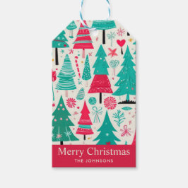 手描きカラフルクリスマスツリーイラストレーション ギフトタグ