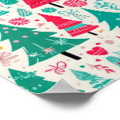 手描きカラフルクリスマスツリーパターン ポスター (角)