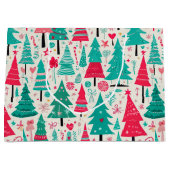 手描きカラフルクリスマスツリーパターン ラージペーパーバッグ