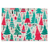 手描きカラフルクリスマスツリーパターン ラージペーパーバッグ