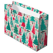 手描きカラフルクリスマスツリーパターン ラージペーパーバッグ