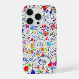 手描きカラフルフラワースワールパターン iPhone 15 PROケース