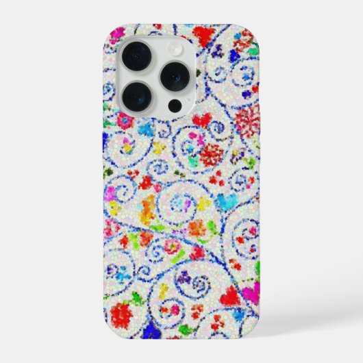 手描きカラフルフラワースワールパターン iPhoneケース (裏面)