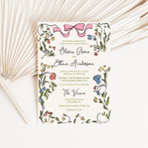 手描きカラフルフローラフレーム結婚ボウ