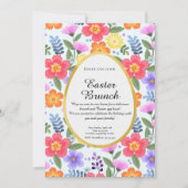 手描きカラフルフローラブルーグレーイースターブランチ 招待状 (正面)