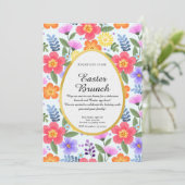 手描きカラフルフローラブルーグレーイースターブランチ 招待状 (スタンド正面)
