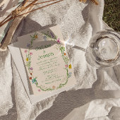 手描きカラフルフローラリース春の結婚式 招待状