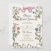 手描きカラフルフローラ枠弓ブライダルシャワー 招待状 (正面)