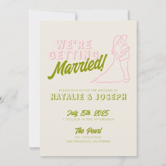 手描きカラフルレトロおもしろいを全て結婚の 招待状 (正面)