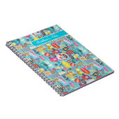 手描きカラフルレトロ花 – モノグラム ノートブック (右側)