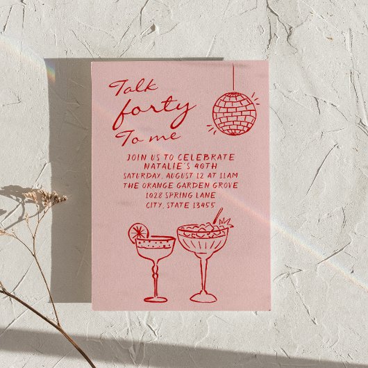 手描きカラフル落書き40thディナー誕生日 招待状