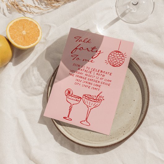 手描きカラフル落書き40thディナー誕生日 招待状